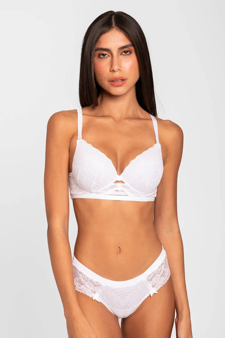 Panty cachetero en tul y encaje floral – Diane & Geordi, color blanco