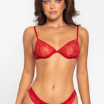 Panty brasilera en tul y encaje floral – Diane & Geordi, color rojo