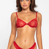 Panty brasilera en tul y encaje floral – Diane & Geordi, color rojo