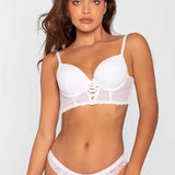 Panty brasilera en tul y encaje floral – Diane & Geordi, color blanco