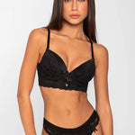 Panty brasilera en tul y encaje floral – Diane & Geordi, color negro