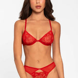 Panty brasilera en tul y encaje floral color rojo