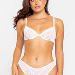 Panty brasilera Diane & Geordi en tul y encaje floral color blanco