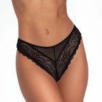 Panty brasilera Diane & Geordi en tul y encaje floral colro negro