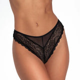 Panty brasilera Diane & Geordi en tul y encaje floral colro negro