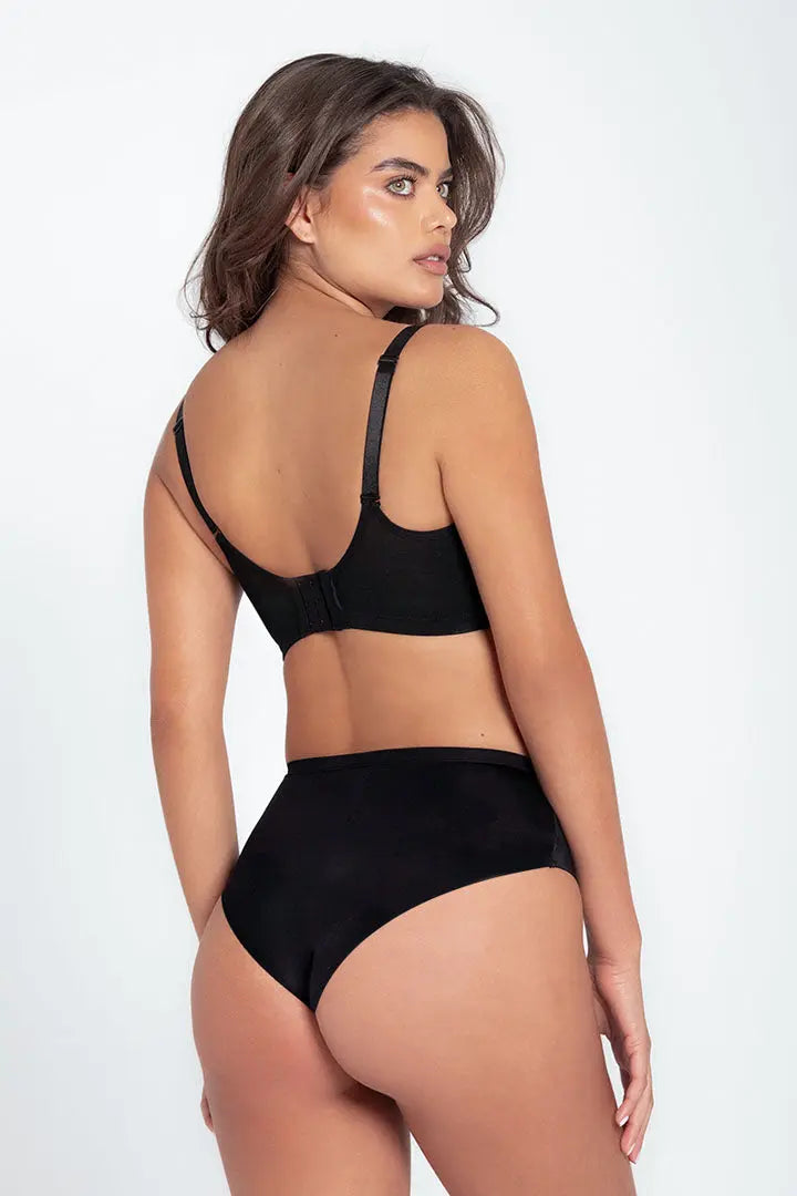 Panty cachetero invisible en microfibra – vista frontal - color negro de espalda