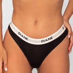 Panty brasilera Diane & Geordi en algodón unicolor – color negro plano cerrado