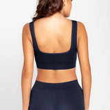 Panty bóxer seamless unicolor con control suave y cobertura extendida – Diane & Geordi, color azul oscuro plano de espaldas