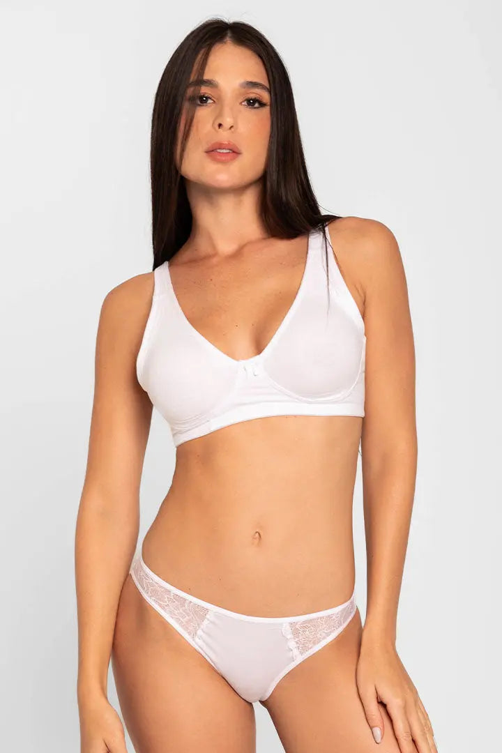 Panty tanga unicolor con laterales en encaje Diane & Geordi, color blanco 