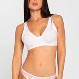Panty tanga unicolor con laterales en encaje Diane & Geordi, color blanco 