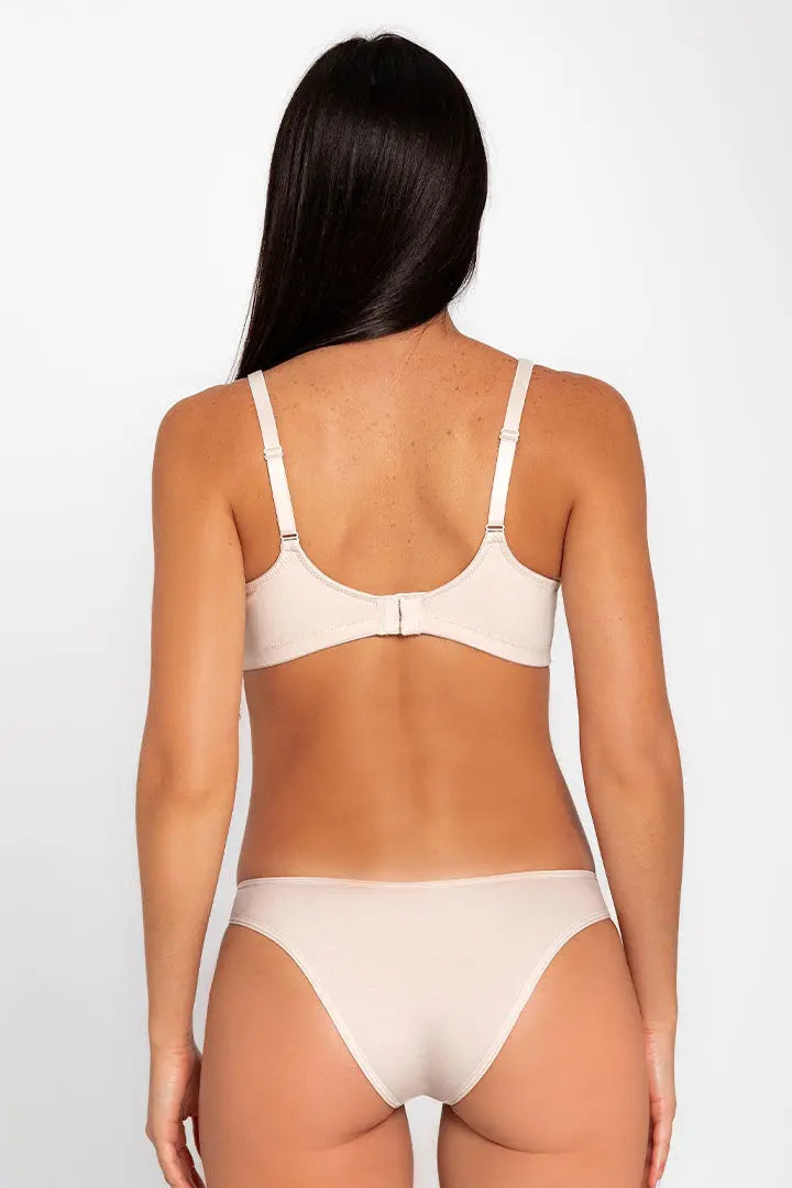 Panty tanga unicolor con laterales en encaje Diane & Geordi, color piel 