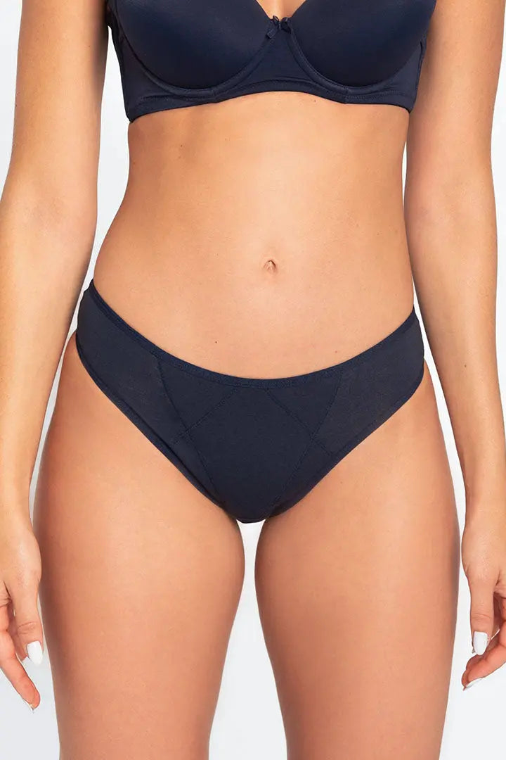 Panty tanga con franjas de control frontal y ajuste suave – Diane & Geordi, colro azul oscuro