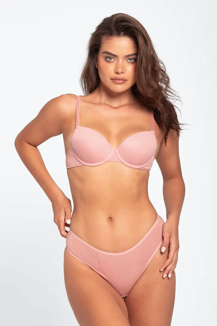 Panty tanga con franjas de control frontal y ajuste suave – Diane & Geordi, color malva