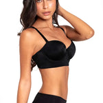 Panty tanga con mayor cubrimiento posterior y elásticos suaves – Diane & Geordi, color negro de lado