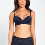 Panty alto con encaje y control en abdomen – Diane & Geordi color azul oscuro de frente 