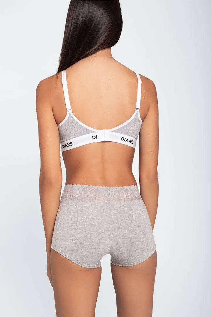 Panty alto con encaje y control en abdomen – Diane & Geordi color gris de espalda detalle