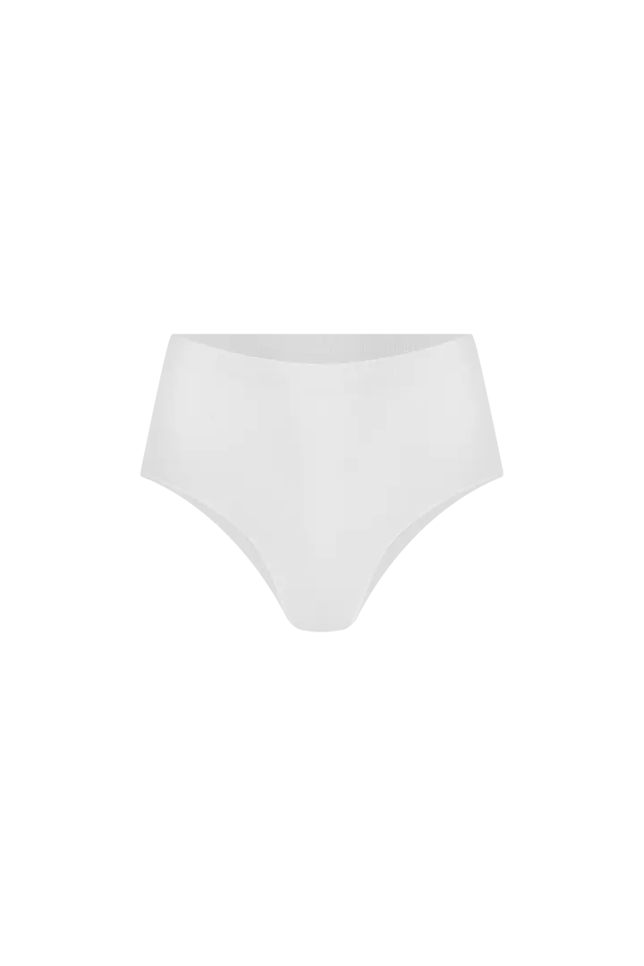 Vista frontal del panty clásico en algodón peinado – Diane & Geordi, fondo transparente, color blancoo