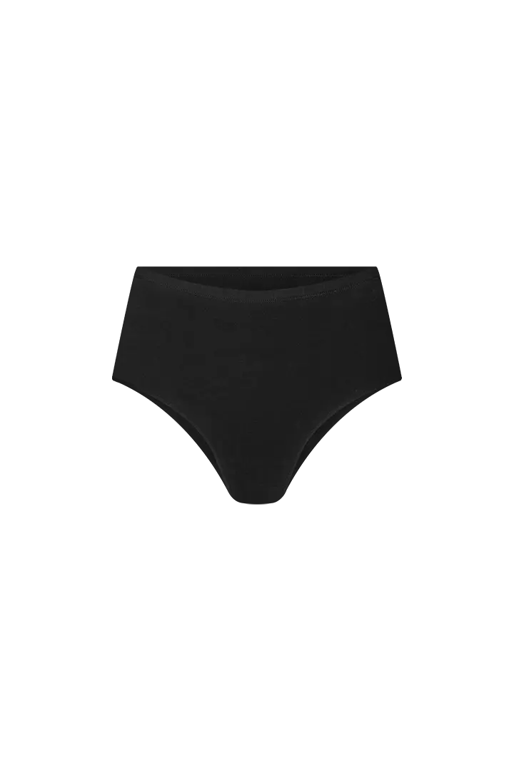Vista frontal del panty clásico en algodón peinado – Diane & Geordi, fondo transparente, color negro