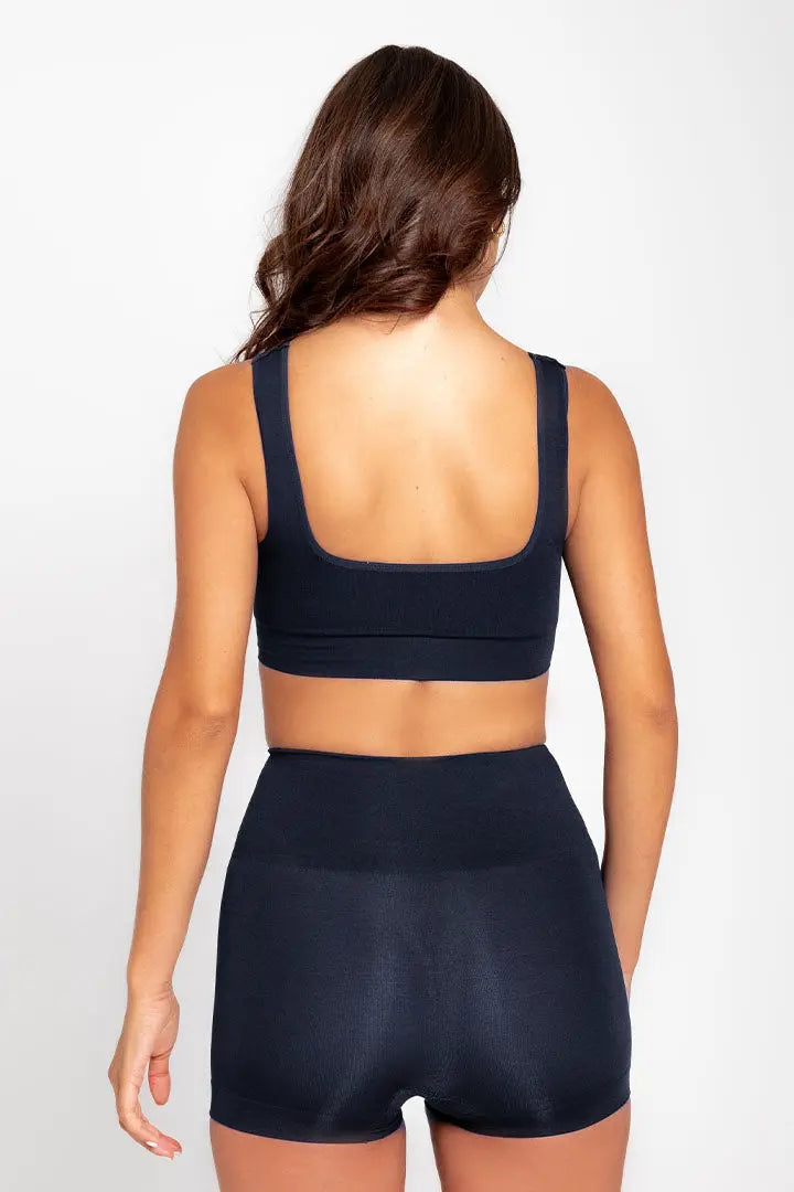 Panty sin costuras con cubrimiento total y refuerzo en algodón – Diane & Geordi, color azul oscuro, vista de espalda 