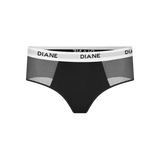 panty brasilera unicolor con costados en tul, color negro, fondo transparente