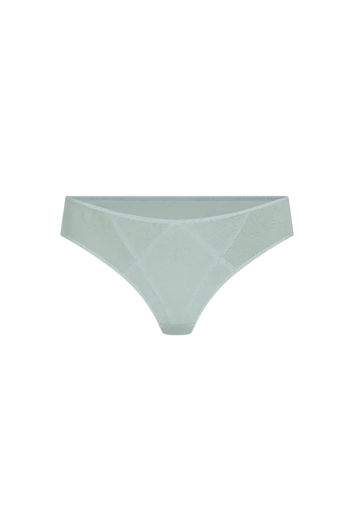 Panty tanga con franjas de control frontal y ajuste suave – Diane & Geordi, color verde fondo transparente