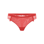 Panty brasilera en tul y encaje floral – Diane & Geordi, color rojo fondo transparente 