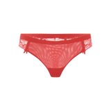 Panty brasilera en tul y encaje floral – Diane & Geordi, color rojo fondo transparente 