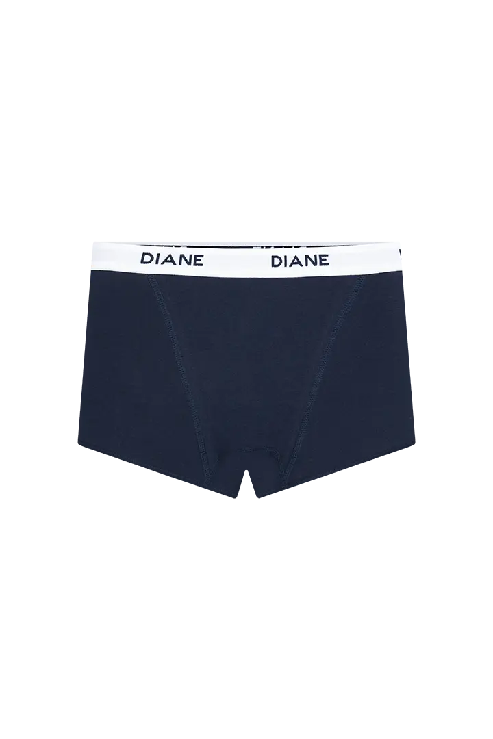 Detalle del algodón peinado y ajuste del panty bóxer Diane & Geordi - color azul oscuro fond transparente