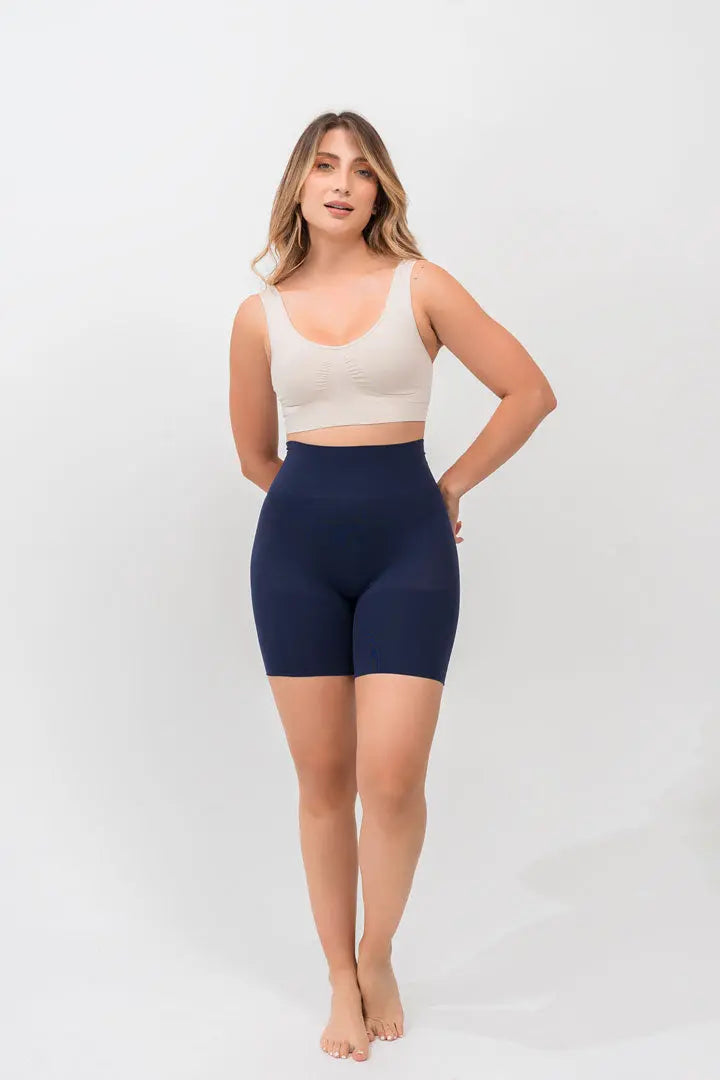Panty seamless invisible tipo biker con tiro alto color azul oscuro