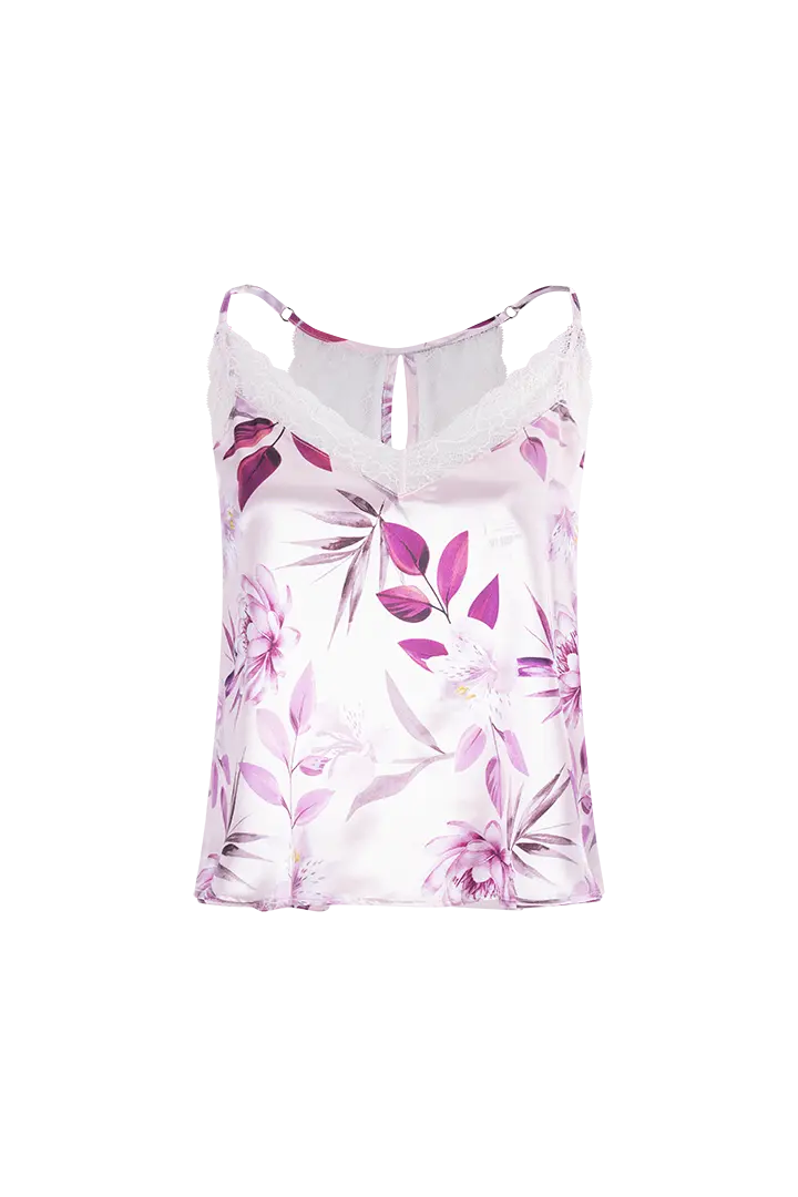 Pijama conjunto blusa tiras con encaje en escote y short corto (DF34L2)