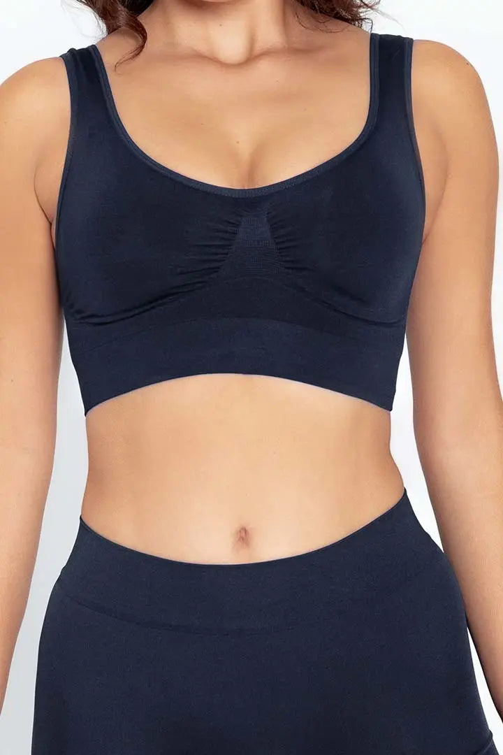 Top Seamless sin costuras Diane & Geordi - con copas removibles y tiras anchas, color azul oscuro