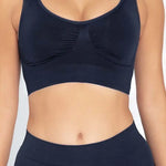 Top Seamless sin costuras Diane & Geordi - con copas removibles y tiras anchas, color azul oscuro