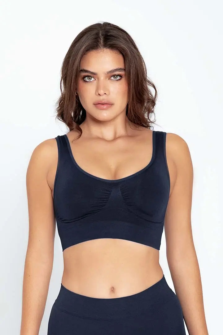 Top Seamless sin costuras Diane & Geordi - con copas removibles y tiras anchas, color negro