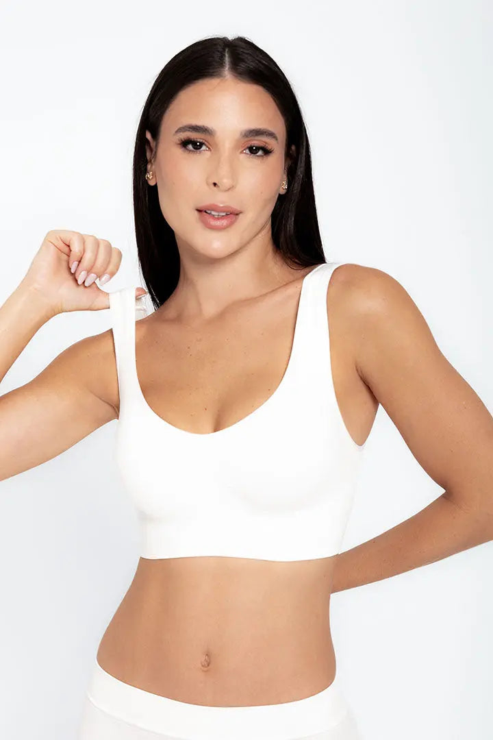 Top Seamless sin costuras Diane & Geordi - con copas removibles y tiras anchas, color blanco