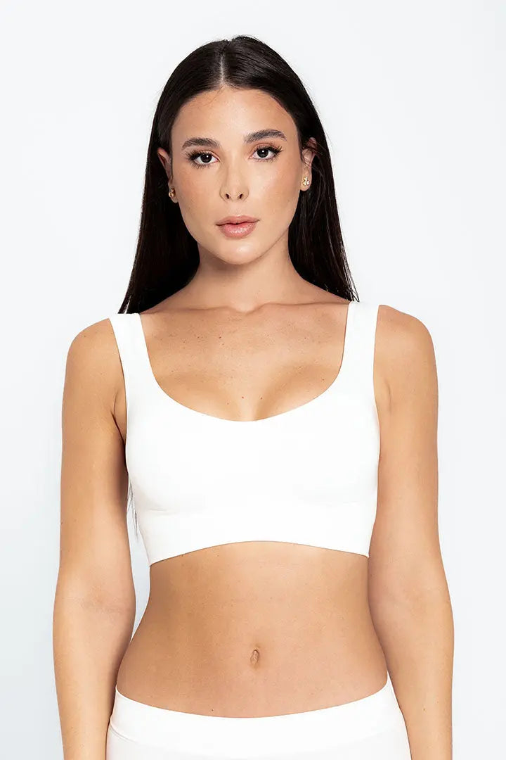 Top Seamless sin costuras Diane & Geordi - con copas removibles y tiras anchas, color blanco