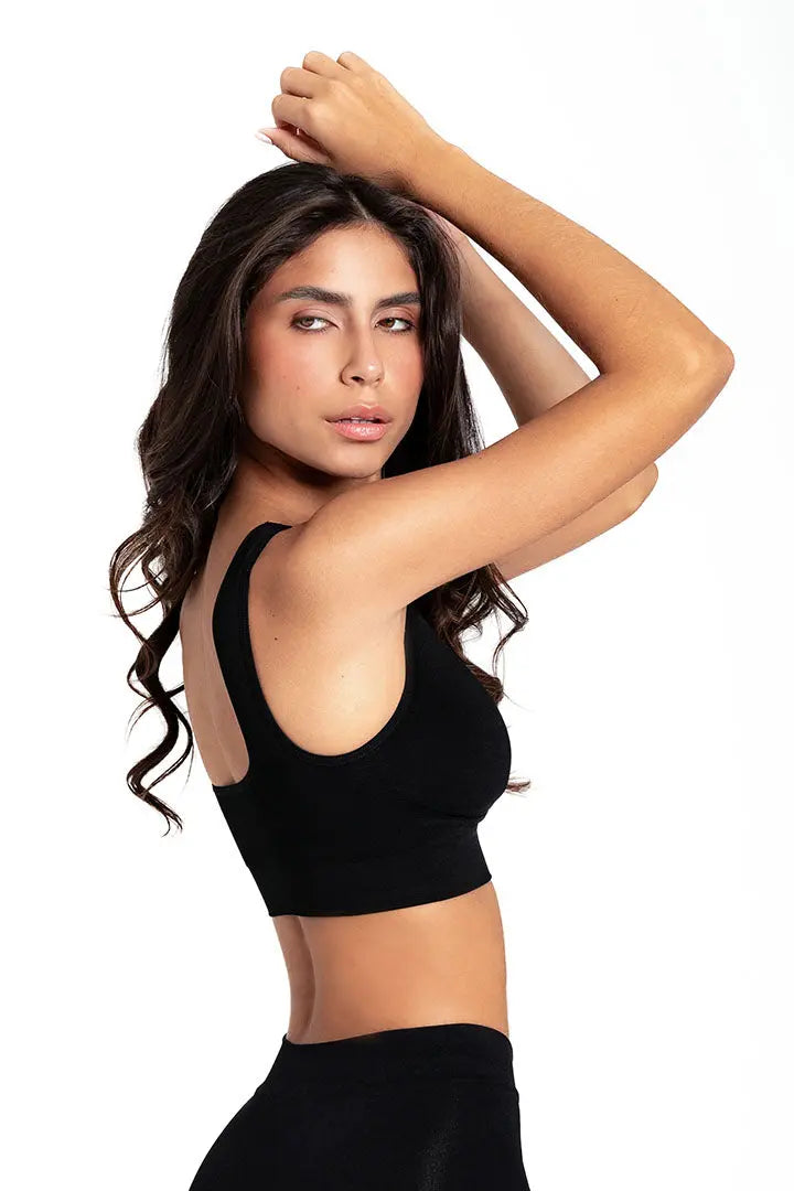 Top Seamless sin costuras Diane & Geordi - con copas removibles y tiras anchas, color negro