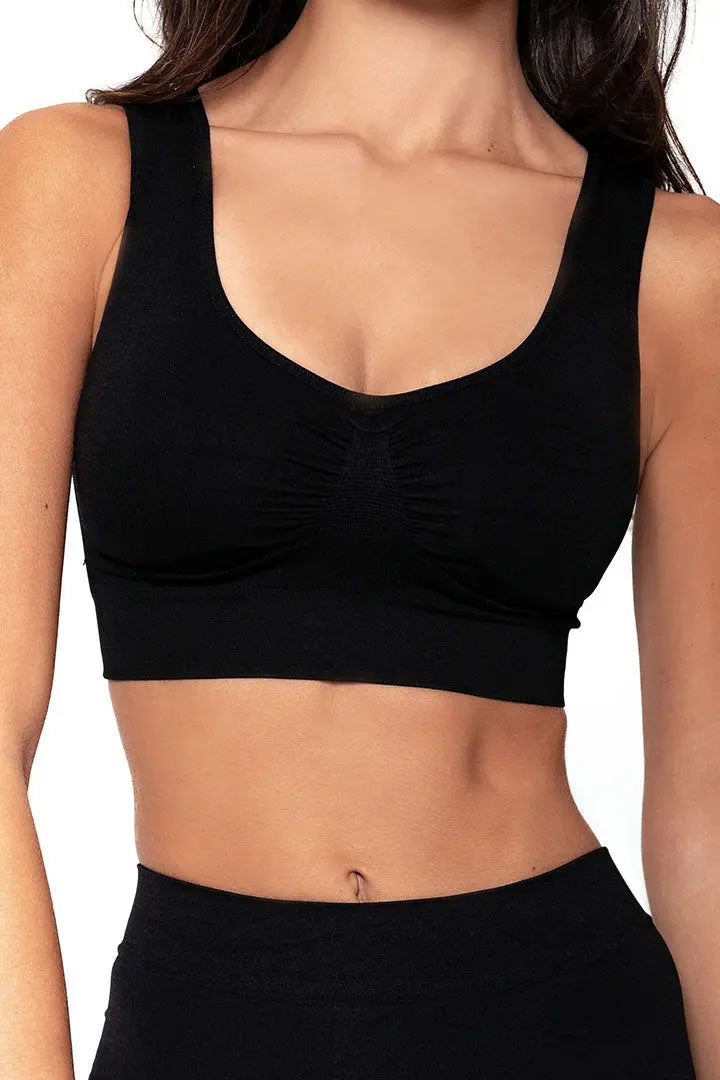 Top Seamless sin costuras Diane & Geordi - con copas removibles y tiras anchas, color negro