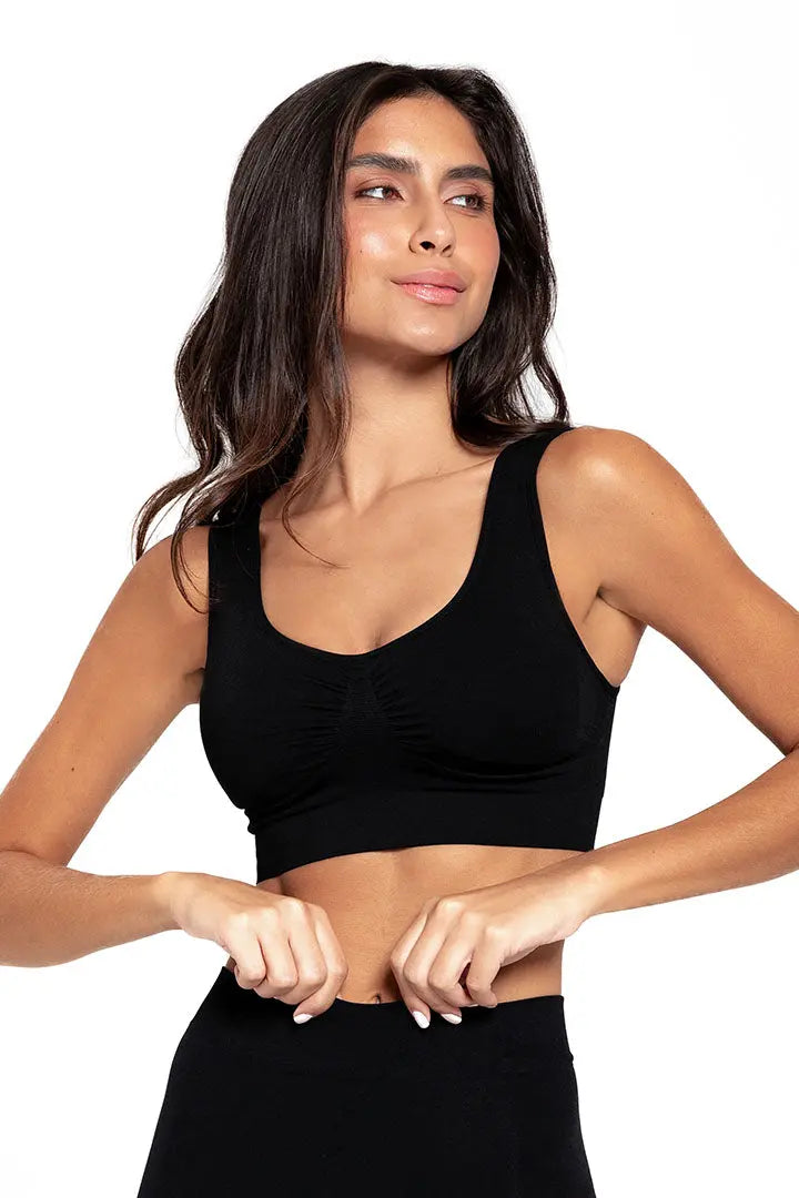 Top Seamless sin costuras Diane & Geordi - con copas removibles y tiras anchas, color negro