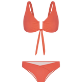 Vestido de baño 2 piezas con panty tipo tanga de cubrimiento alto – Diane & Geordi - color coral fondo transaprente