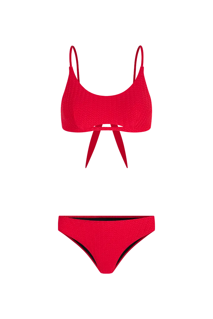 Vestido de baño 2 piezas con abertura frontal y panty tiro alto – Diane & Geordi - color rojo