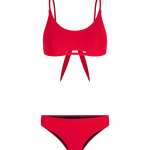 Vestido de baño 2 piezas con abertura frontal y panty tiro alto – Diane & Geordi - color rojo