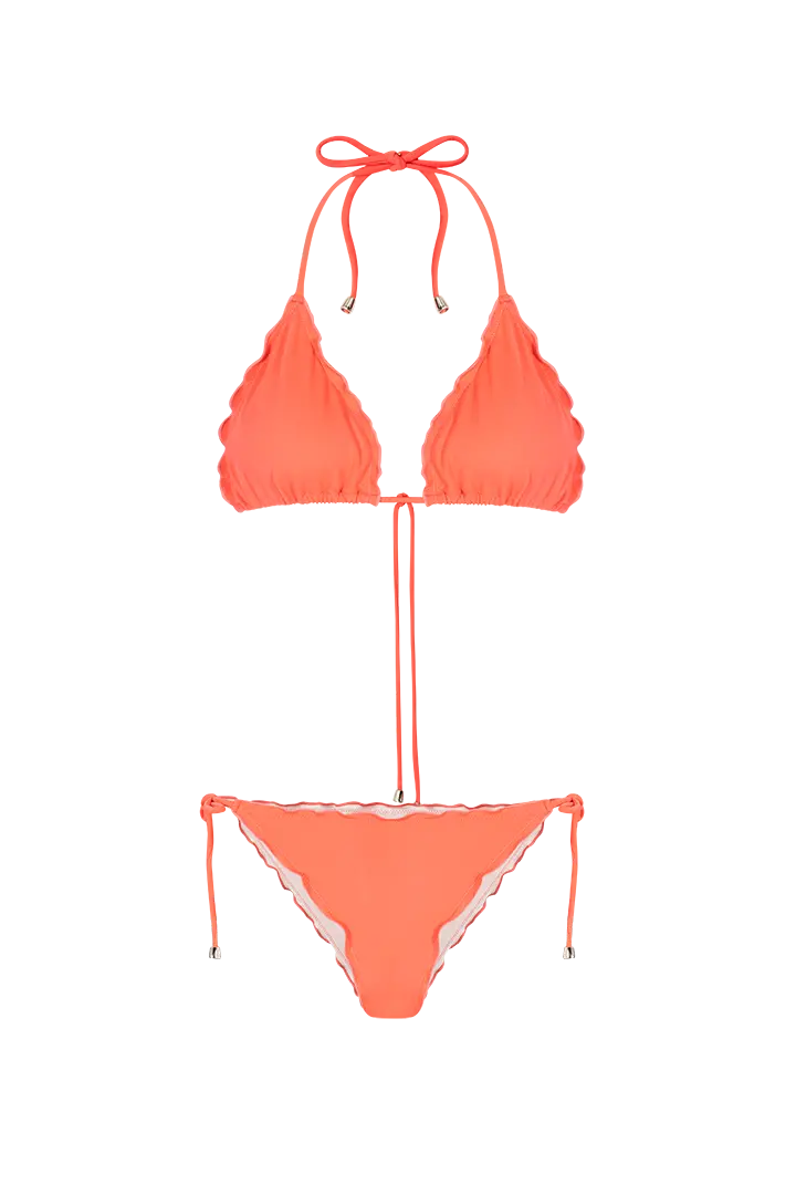 Vestido de baño 2 piezas con ruche en copas y panty – Diane & Geordi, color coral fondo transparente