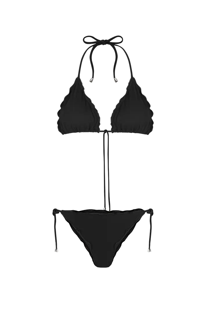 Vestido de baño 2 piezas con ruche en copas y panty – Diane & Geordi, color negro fondo transparente