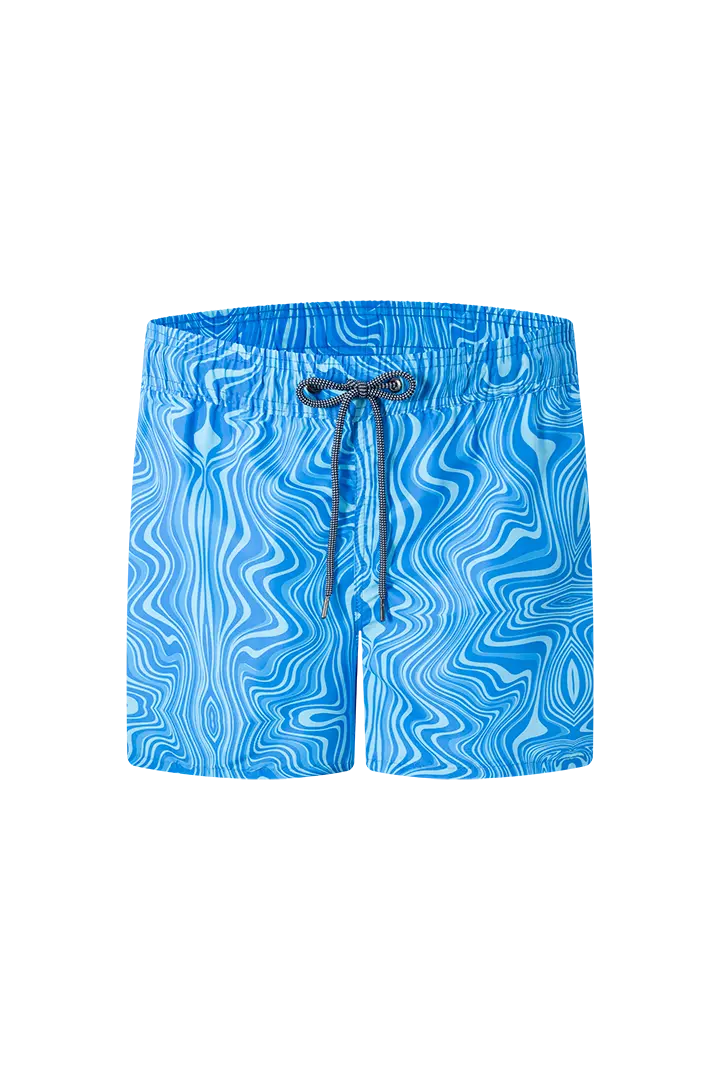 Bermuda de baño para hombre Geordi GD62R05 con diseño moderno estampado de azul y blanco