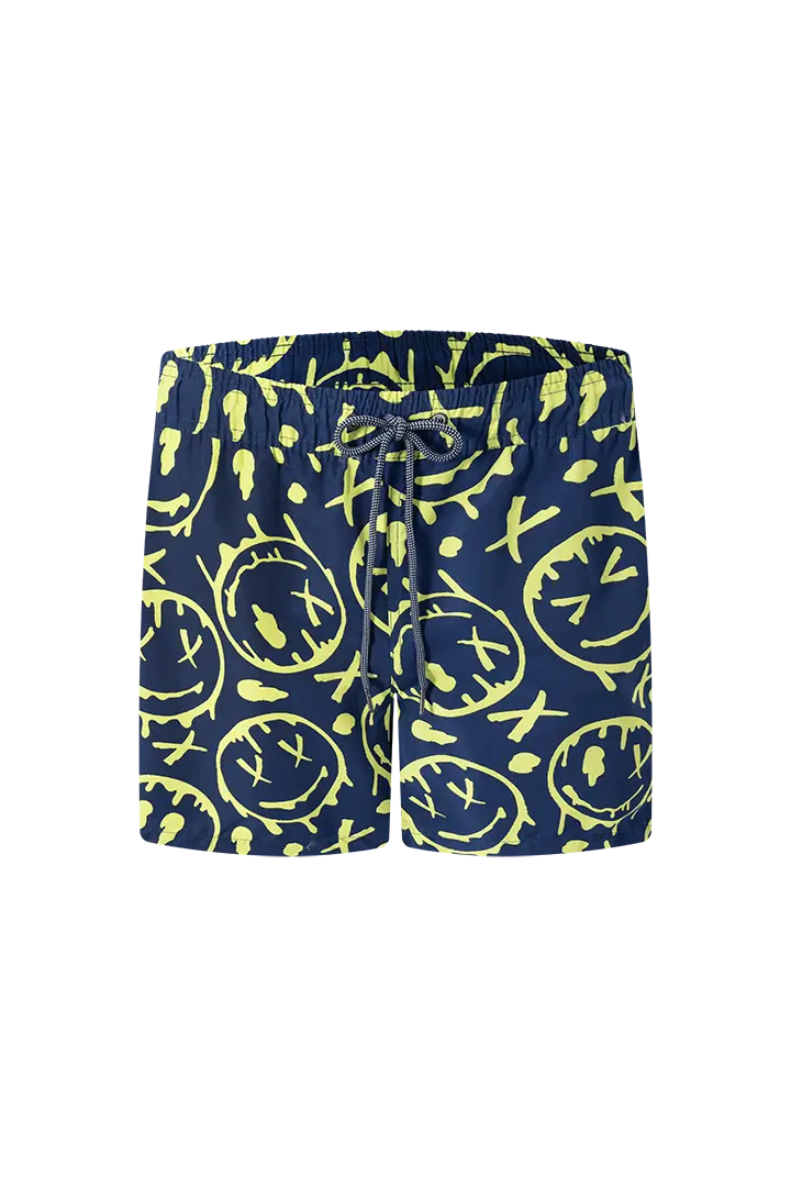 Bermuda de baño Geordi GD62R12 para hombre en estampado moderno azul con amarillo