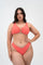 Vestido de baño 2 piezas con panty tipo tanga de cubrimiento alto – Diane & Geordi - color coral vista frontal