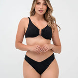 Vestido de baño 2 piezas con panty tipo tanga de cubrimiento alto – Diane & Geordi - color negro, vista frontal 