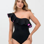 Vestido de baño enterizo con bolero bicolor y compresión en abdomen – Diane & Geordi, color negro