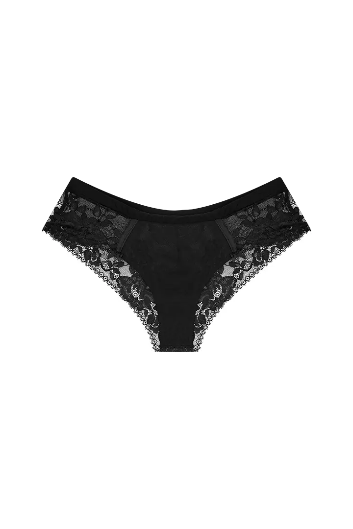 Panty cachetero en tul y encaje floral – Diane & Geordi, color negro fondo transparente