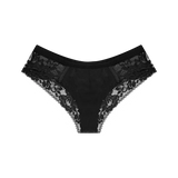 Panty cachetero en tul y encaje floral – Diane & Geordi, color negro fondo transparente
